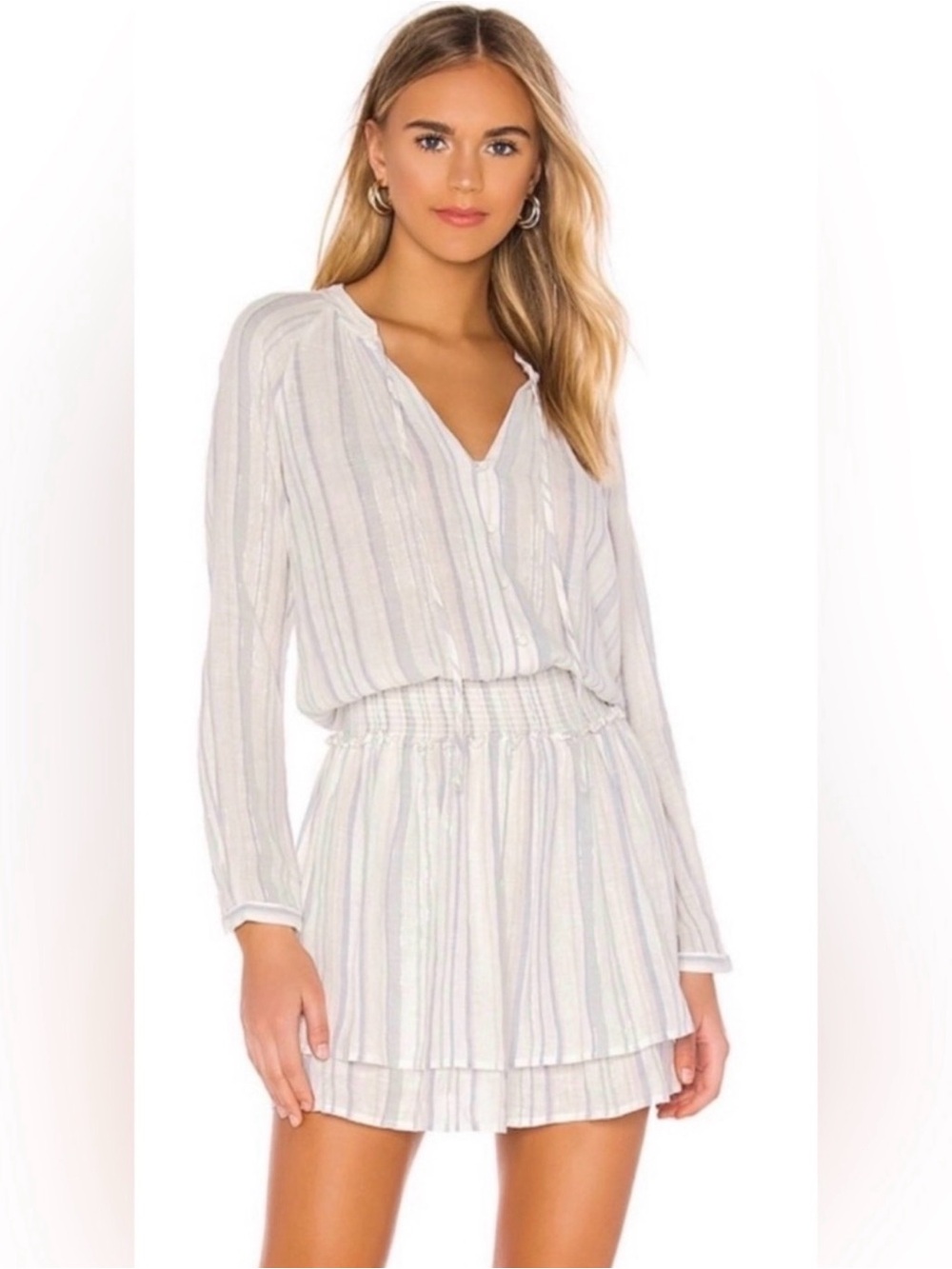 RAILS JASMINE STRIPE DRESS LONG SLEEVE LINEN BLEND IMETALLIC FIJI STRIPE M Boho